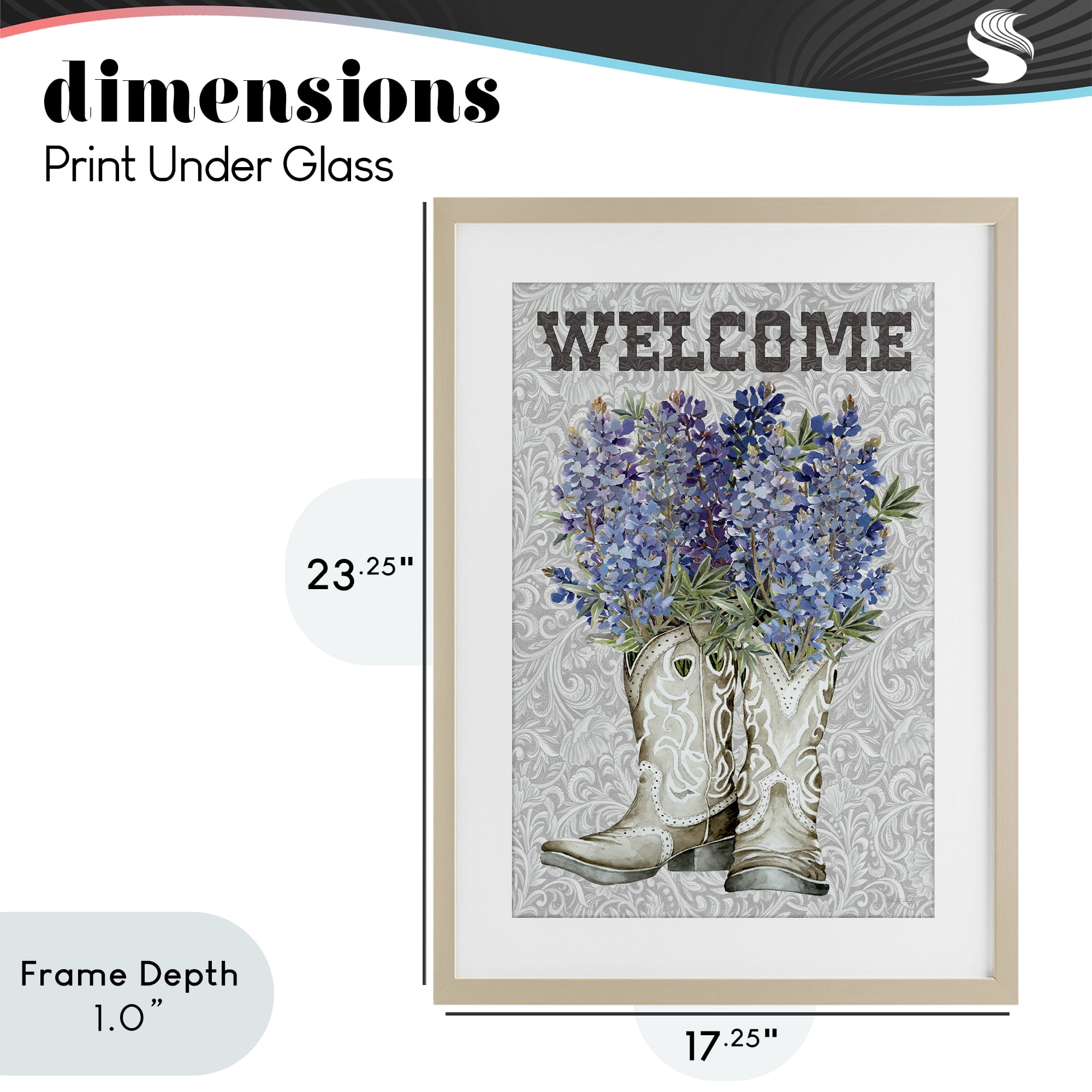 Stupell Industries Welcome Bluebonnet on Paisley Birch Framed Print Under Glass, design by Cindy Jacobs