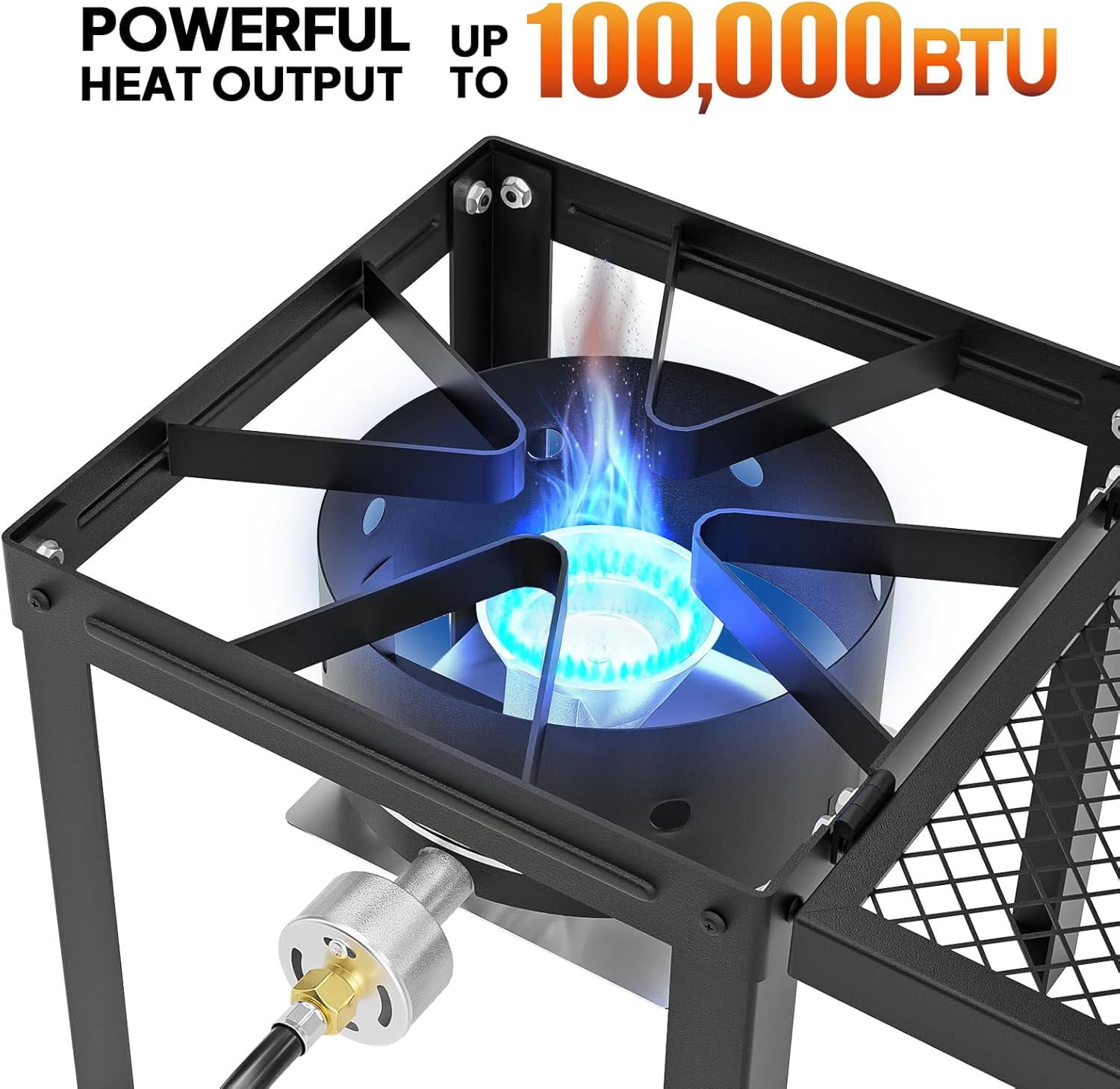 TUFFIOM 100,000 BTU Propane Stove with Foldable Side Shelf, Single Burner Gas Stove for Outdoor Cooking with Regulator, Perfect for Camping, Tailgating, Turkey Frying, Seafood Boiling & Home Brewing