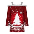 thumbnail image 5 of Puntoco Camiseta con estampado navideño de hombros descubiertos y estilo casual para mujer, 5 of 5