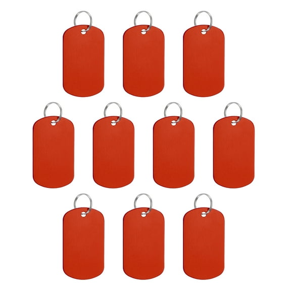 Uxcell Aluminum Blank Tags Rectangle Metal Stamping Blanks Pet ID Label with Key Rings Red 15Pcs