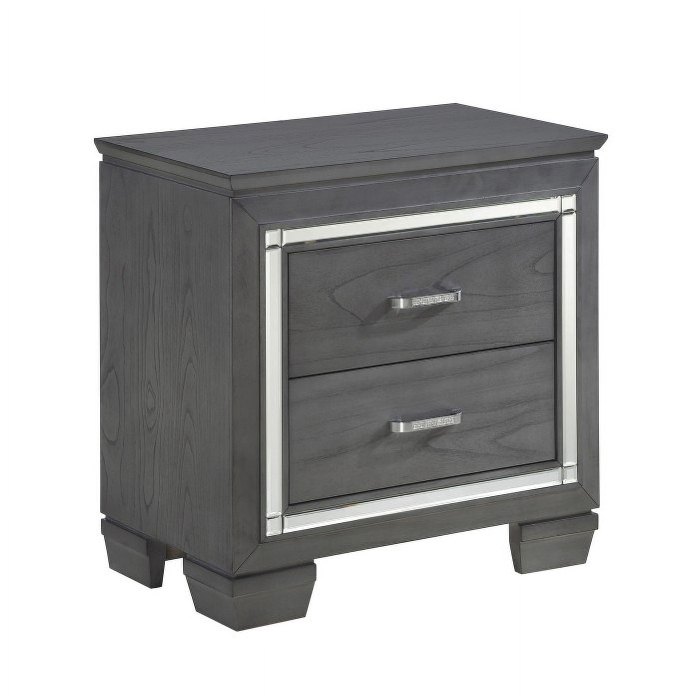 Allura Collection Glamorous Gray Nightstand with Beveled Mirror Accent and Crystal-Enhanced Hardware