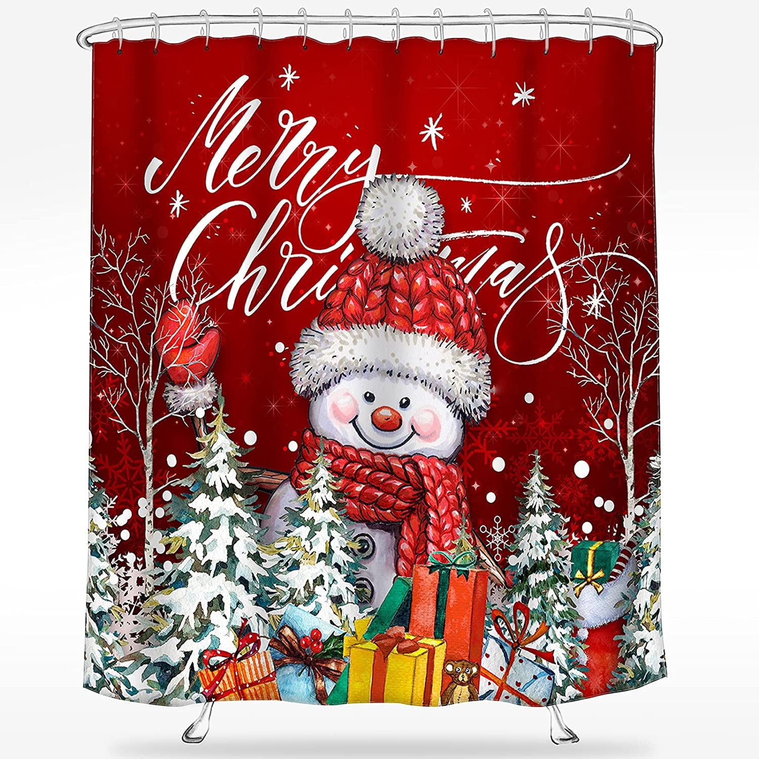 Newhomestyle Merry Christmas Shower Curtain Snowman Holiday Winter