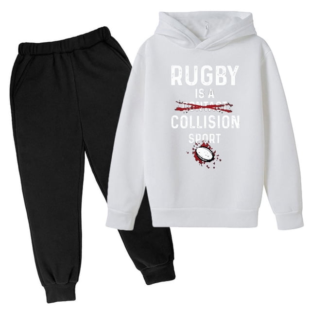 Hiiyo Tenues pour Grands Garçons, Sweat à Capuche et Pantalon de Sport avec Imprimé Lettre de Rugby