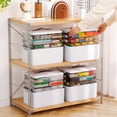 thumbnail image 2 of 4-Tier Medicine Organizer Storage Box, Portable Latch Bin with Lid and Leather Handle, Cabinet Closet Organization for Home Office, Pill Bottle, First Aid, Sewing, Art, Craft, 2 of 7
