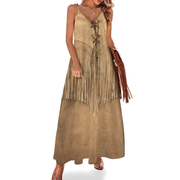 Western Suede Pattern Sleeveless Dress Loose Women's Dress Dresses Luxury Evening Dresses