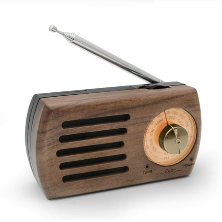 Portable AM/FM Pocket Radio, YUANJ Retro Walnut Wood Battery Operated Radio with Best Reception, Headphone Jack for Waliking, Jogging, and