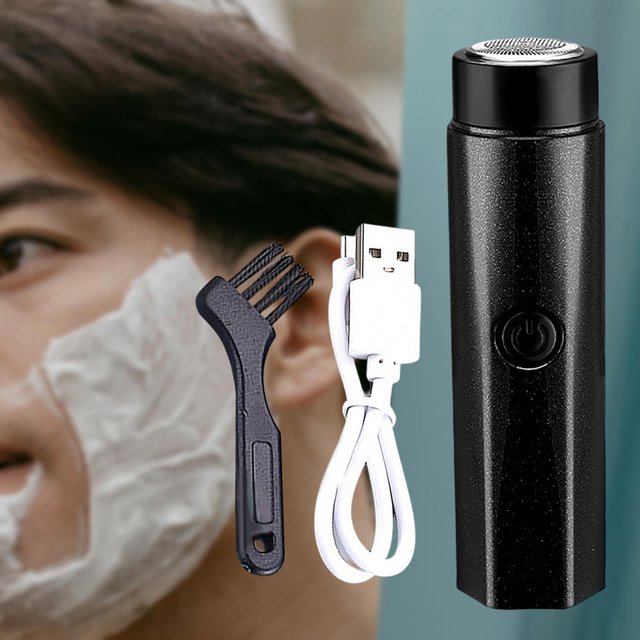 Mini maquinilla de afeitar eléctrica para hombres , recortador de tamaño de bolsillo, recortador de barba facial portátil recargable por USB , negro Yinane Mini maquinilla de afeitar eléctrica