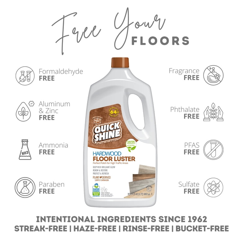 Quick Shine Hardwood Floor Luster, 64 oz Plant-Derived Carnauba Polish photo 4