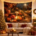 thumbnail image 3 of Pumpkins and Lantern on a Moonlit Garden Path, Cozy Realistic Illustration for Pumpkin Lovers, Rustic Wall Art, Halloween Gift, Tapestry Wall Hanging for Entryway and Living Room, 3 of 6