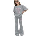thumbnail image 2 of GiLiling Girls 2 Piece Outfits Cute Bow Print T-Shirt and Flare Pants Spring Summer Teen Girls Fashion Clothing Set (Grey, 9-10 Years), 2 of 4