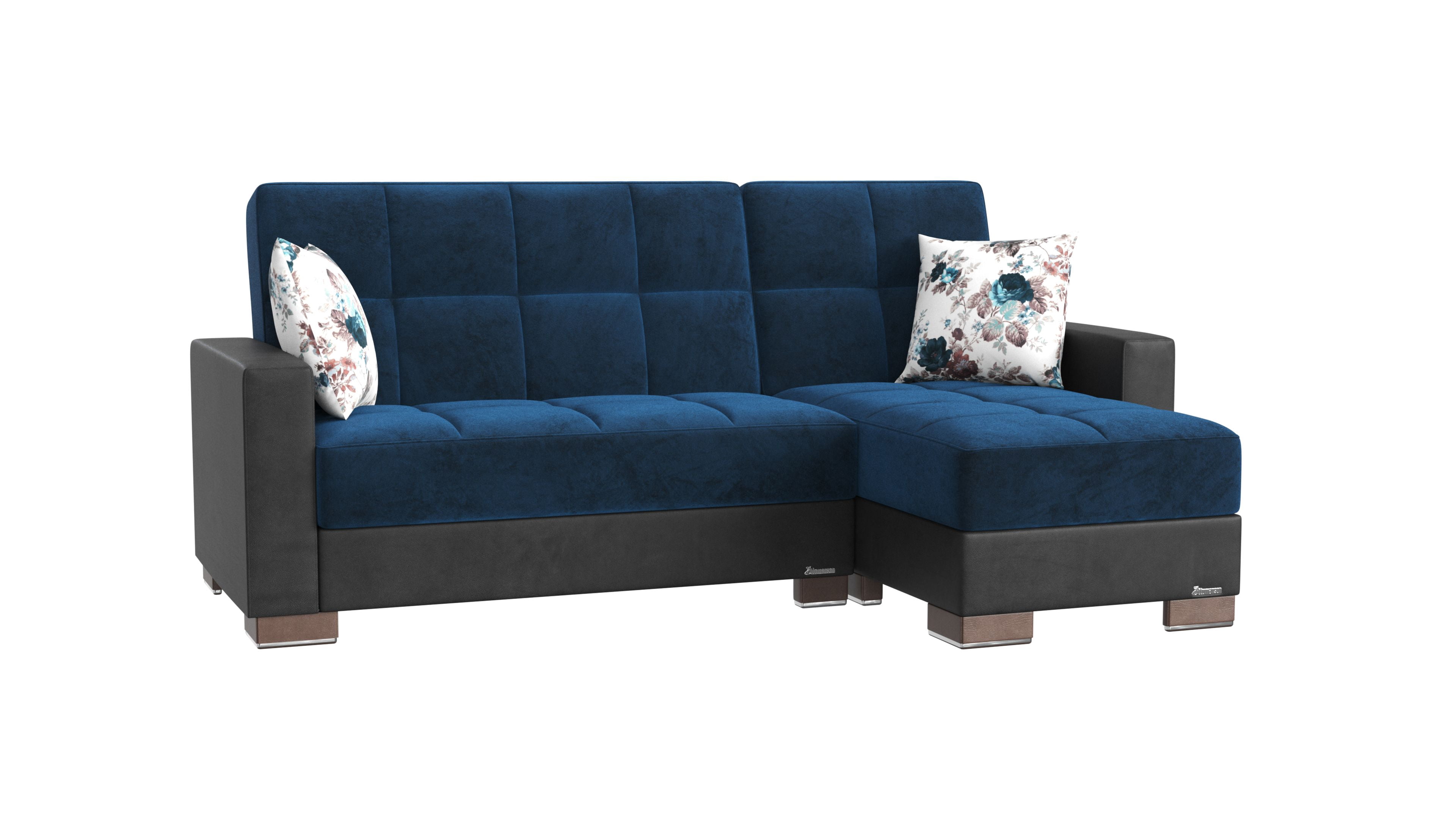 Ottomanson Origins Modern Convertible L-Shaped Sectional Sofa, Turquoise Color Microfiber