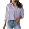 thumbnail image 4 of Futezty Womens Button Down Shirts Striped Classic Long Sleeve Collared Office Work Blouses Tops with Pocket Women's Button Down Shirts Long Sleeve Blouses Tops With Pocket, 4 of 7