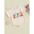 thumbnail image 3 of FEORJGP Infant Baby Girls Easter Clothes Newborn 3M 6M 12M 18M Short Sleeve Romper Embroidery Letters Bodysuit Crew Neck Simplicity Jumpsuit Toddler Loose Casual Summer Daily Clothes, 3 of 9