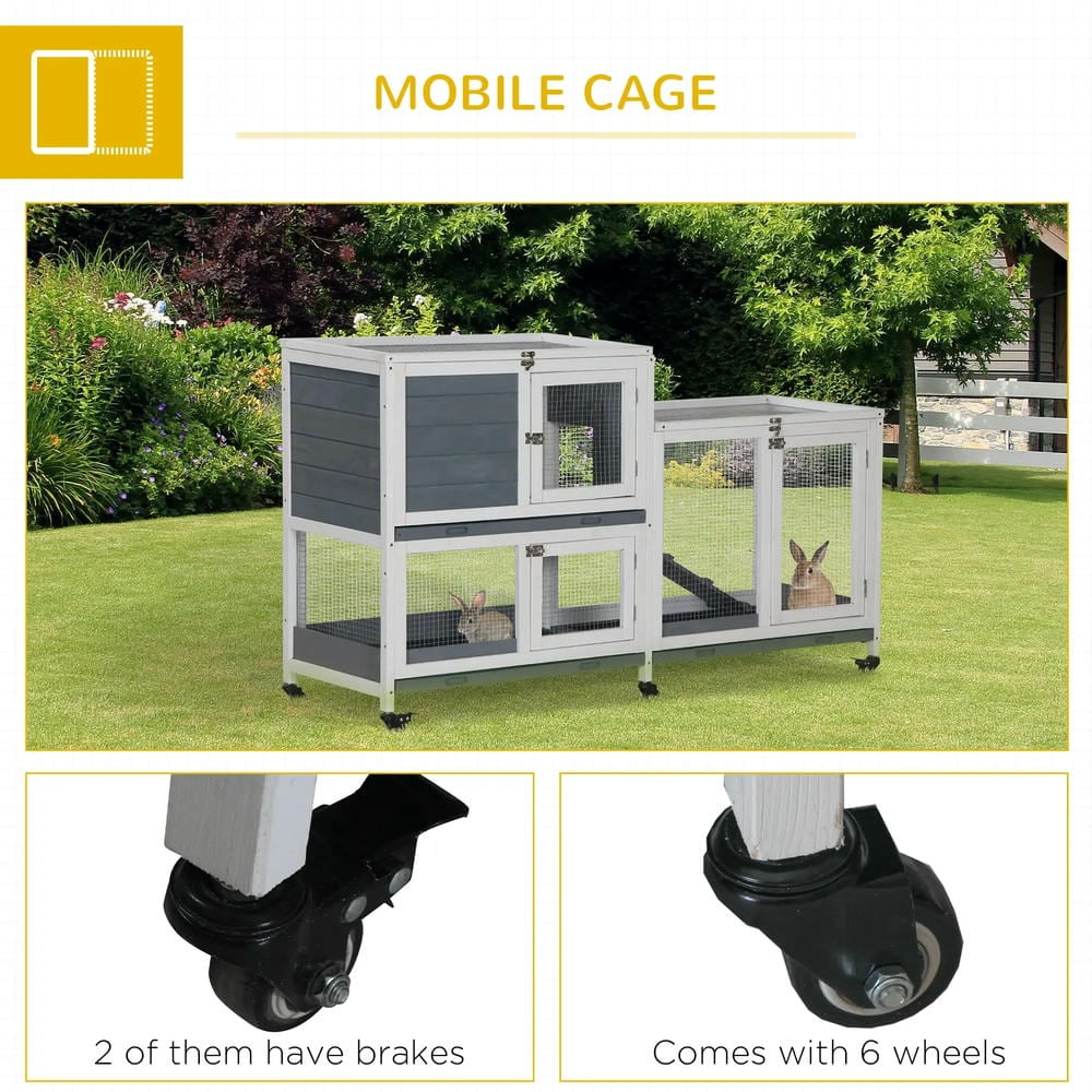 Barara King Large Rabbit Coop, Rabbit Coop, Outdoor Rabbit House,Wooden Rabbit Hutch Bunny Hutch with No Leak Tray Lockable Door Openable Top, Grey