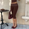thumbnail image 6 of Evdexr Capri Leggings for Women Polka Dots Knee Length Trousers Low Rise Yoga Cropped Trendy Slacks Casual Soft Comfortable Pants with Pockets Coffee L, 6 of 9