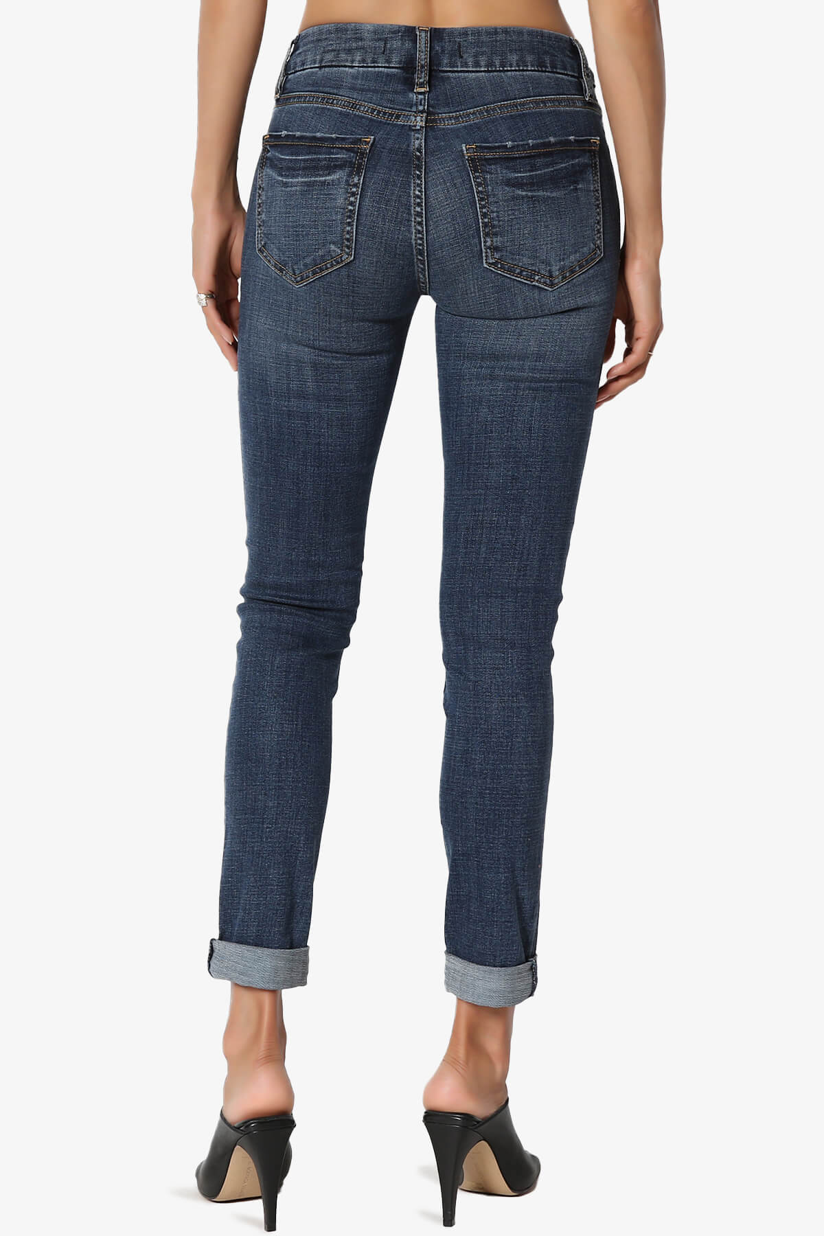 TheMogan Women's 0~3X Roll Up Mid Rise Dark Vintage Wash Tencel Denim Skinny Jeans - image 2 of 7