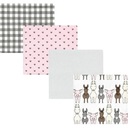 Hudson Baby Unisex Baby Cotton Flannel Receiving Blankets, Farm Friends Pink, One Size