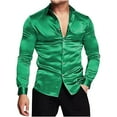 thumbnail image 2 of DDAPJ pyju Mens Dress Shirts Shiny Silk Like Satin Shirt Slim Fit Long Sleeve Nightclub Party Disco Prom Shirts Green L, 2 of 6