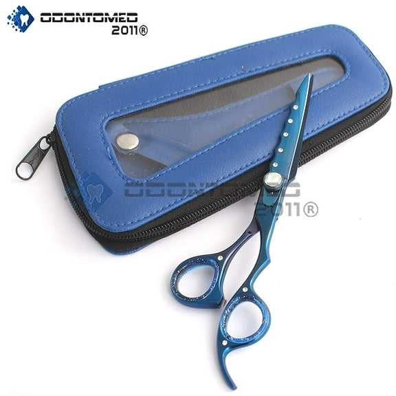 Odontomed2011 Od2011-d-1532 6" J2 Japanese Steel Professional Razor Edge Titanium Hairdressing Scissor Shear Diamonds Coated Blue   Free Scissor Pouch & Free Scissor Insert Rings