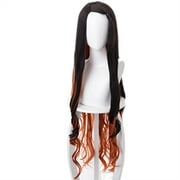 Aadesso Anime Demon Slayer Wig Kamado Nezuko Long Curly Black Gradient Orange for Halloween Party
