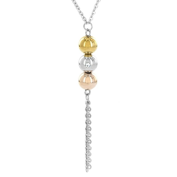 ELYA Women's Polished Sphere with Cubic Zirconia Tassel Steel Necklace - 17"
