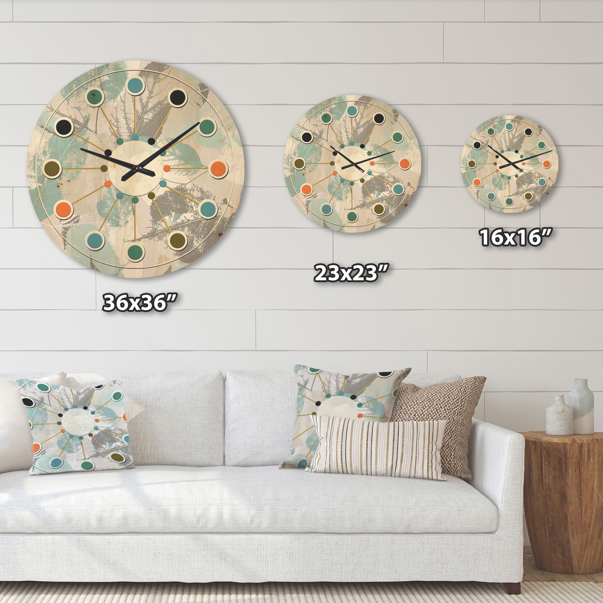 Designart 'Foliage Retro Design I' Mid-Century Modern Wood Wall Clock