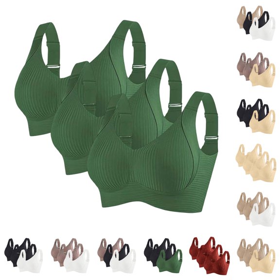 Rhuody Womens Bras 3Pc Wireless Full Seamless Bra Coverage Push Up Adjustable T Shirt Bra Classic Casual Undergarment