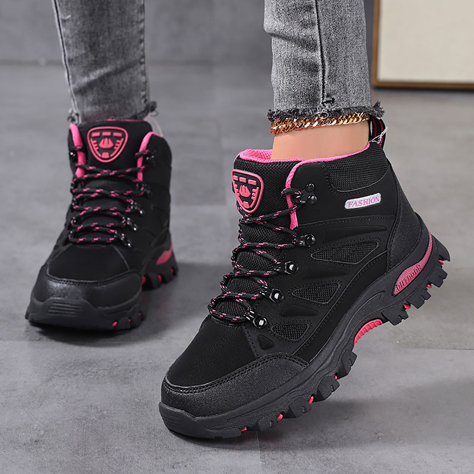 Win s Way Women's High Top Outdoor Sneakers, Hiking Climbing Shoes with Superior Traction Grip