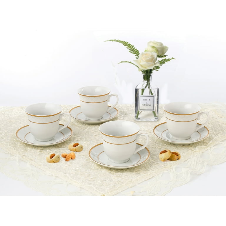 SooMILE 7oz Espresso Cups and Saucers Set Porcelain Coffee Mugs  Set of 4 for Cappuccino,Latte,Americano (Yellow): Cup & Saucer Sets