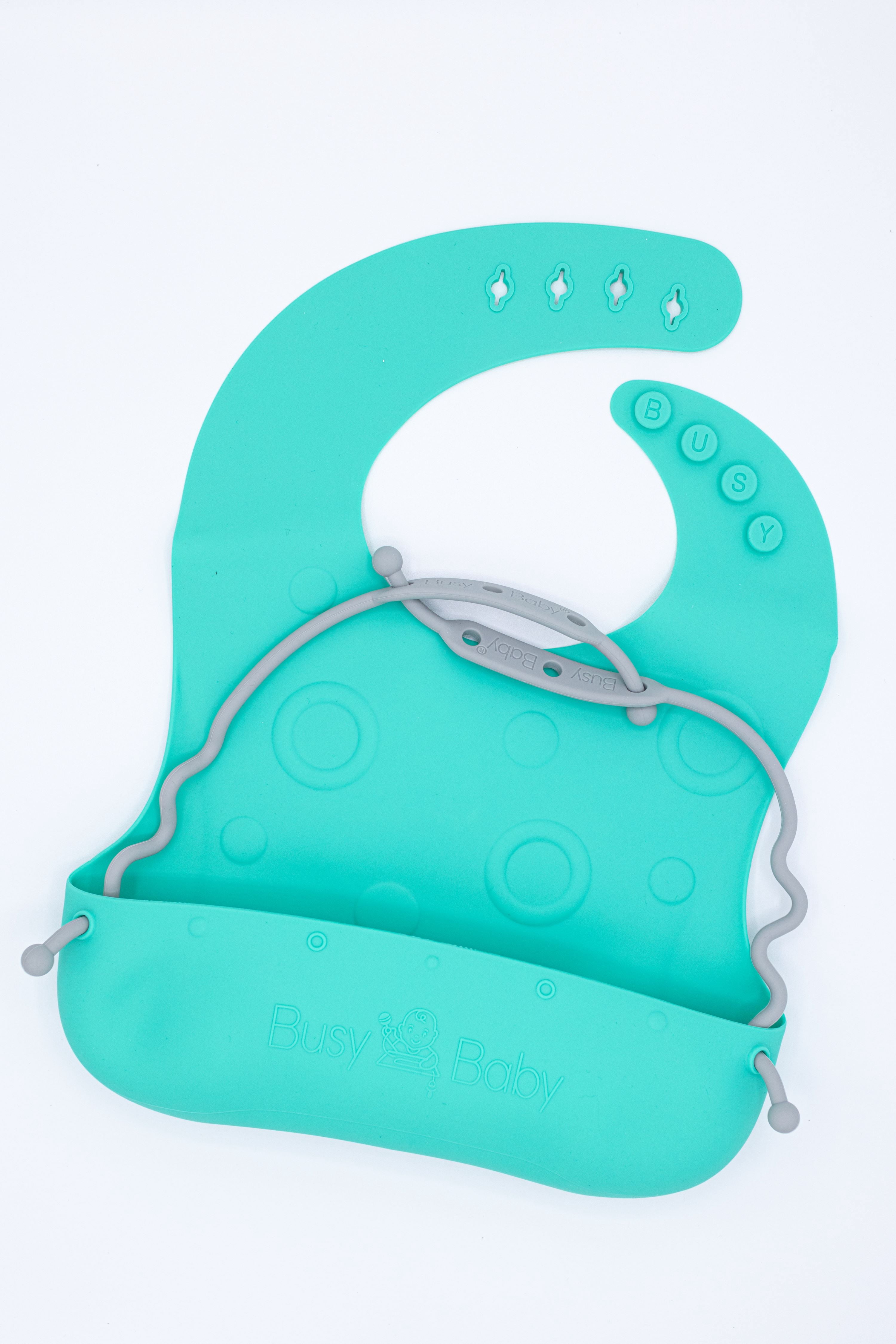 Busy Baby Silicone Toddler and Baby Bib with Food Catcher, Utensils and Utensil Straps, Spearmint