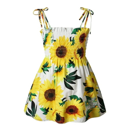 

EHTMSAK Infant Baby Toddler Child Children Kids Sleeveless Sunflower Sundress for Girl Dress Summer Dresses White 1Y-6Y 120