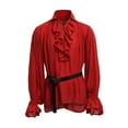thumbnail image 3 of Mens Retro Shirt Medieval Gentleman Blouse Ruffle Lace Up V Neck Long Sleeve Loose Costume, 3 of 7