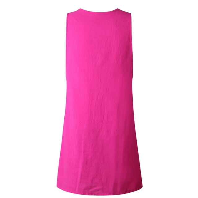 Innerwin Tank Dress Crew Neck Ladies Sundress Summer Button Loose Dresses Rose Red M
