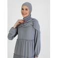 thumbnail image 2 of Balloon Sleeve Oversized Modest Dress Gray Blue, 2 of 5