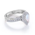 thumbnail image 3 of JeenMata Double Halo Set 1.75 Carat Pear Shape Ethiopian Opal and Moissanite Pave Victorian Bridal Ring Set in 18K White Gold Plating over Silver, 3 of 7