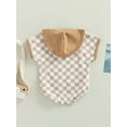 thumbnail image 4 of Bagilaanoe Newborn Baby Girls Boys Summer Romper Tops Short Sleeve Checkerboard Print Casual Hooded Bodusuit 6M 12M 18M 24M Pullover, 4 of 7