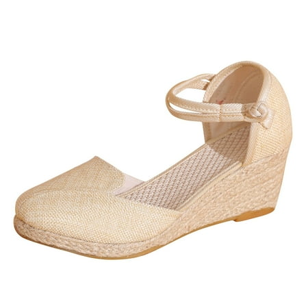 

Sandals Women Heels Slip On Sandals Platform Wedge Linen Sandals Fashion Versatile Braided Buckle Breathable Wedge Sandals Shoes For Women Sneakers