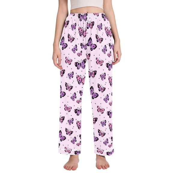 joogoo Women Purple Butterfly Pajamas Pants Lounge Bottoms Pjs with Pockets M