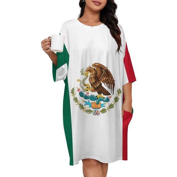 Flag of Mexico Sleepshirts For Sleeping Travels Loose Sleepdress Pajama Dress Soft Nightdress Sleepwear