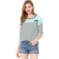 thumbnail image 4 of Allegra K Women's Color Block Long Sleeve Striped Causal T-Shirt, 4 of 7