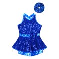 thumbnail image 3 of YEAHDOR Kids Girls Jazz Tap Dance Costume Sequins Bowknot Ballet Leotard Dress Royal Blue-C 16, 3 of 7