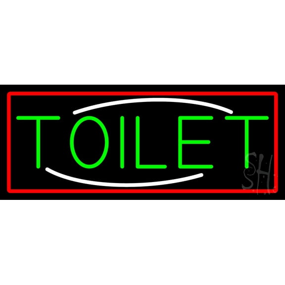 Toilet With Red Border LED Neon Sign 10 x 24 - inches, Clear Edge Cut Acrylic Backing, with Dimmer - Bright and Premium built indoor LED Neon Sign for Bar decor.