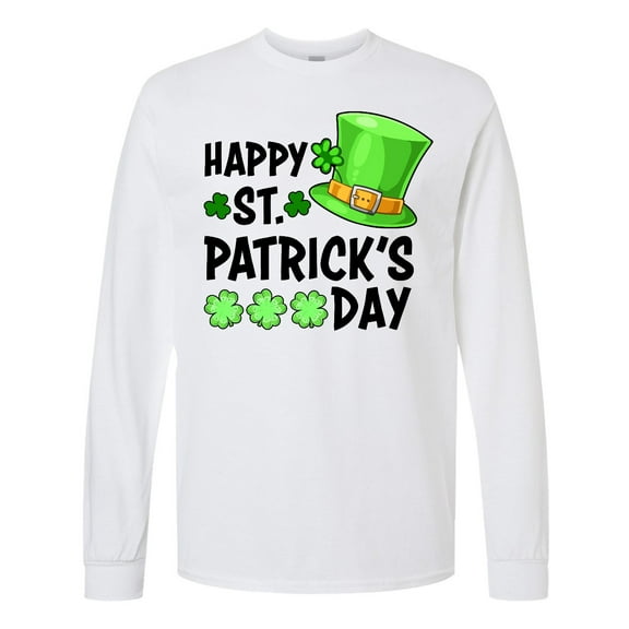 Inktastic Happy St. Patrick's Day Green Hat and Clovers Long Sleeve T-Shirt