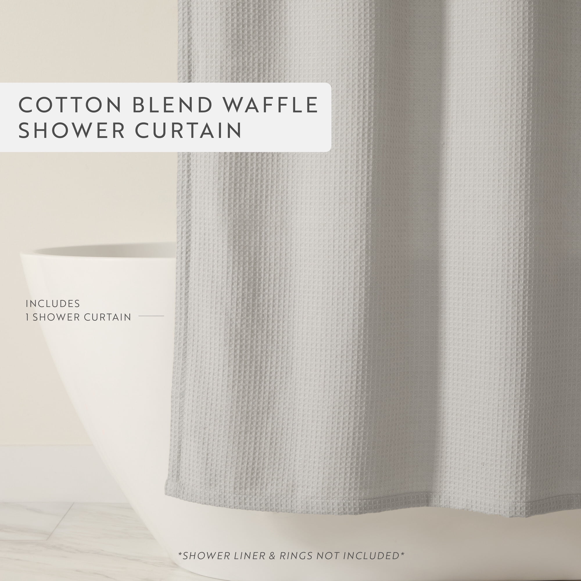 Cotton Blend Waffle Shower Curtain by Comfort Canopy, 72" x 72", Light Gray