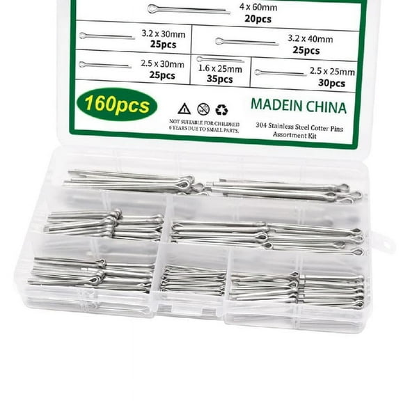SIEYIO 160Pcs Stainless Steel Cotter Pin Assortment with Assortment Box Cotter Pin Set in 6 Different Size Cotter Pin