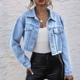 thumbnail image 5 of BOOMILK Cropped Denim Jackets for Women Trendy Long Sleeve Single Breasted Jean Jacket, 5 of 9
