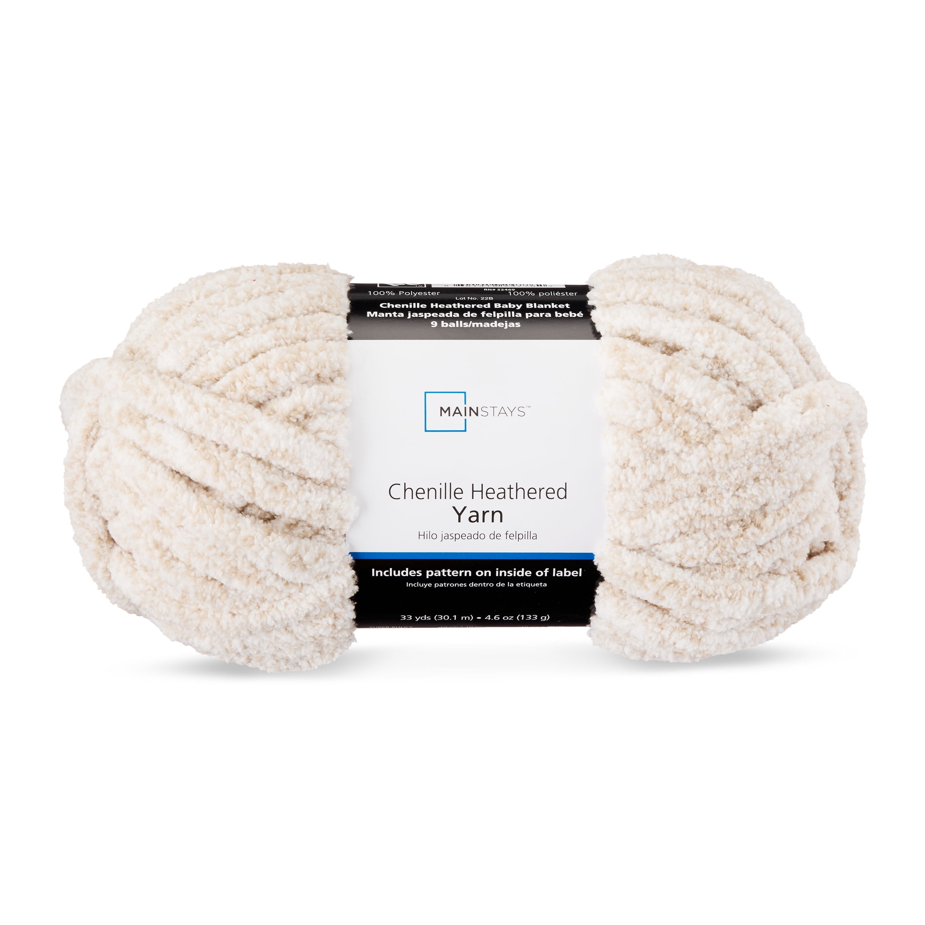 Mainstays Heathered Chenille Yarn, 33 yd, Mushroom, 100% Polyester, Super Bulky, Pack of 4