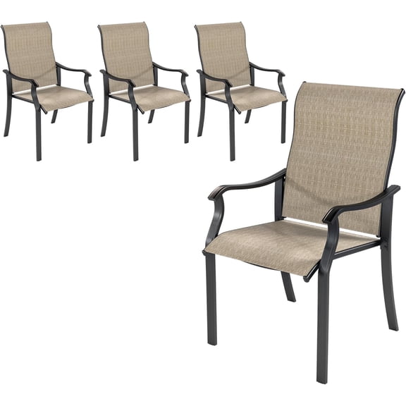 Techmilly Patio Chairs Set of 4, Outdoor Dining Chairs High Back with All Weather Breathable Textilene, Metal Frame for Lawn Garden Backyard Deck, Brown