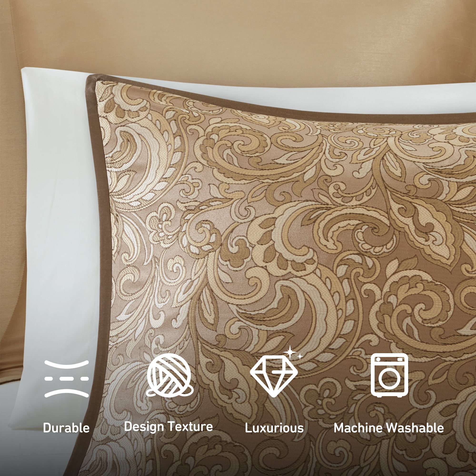 Regency Heights 8 Pieces Jacquard Comforter Set with Bedskirt and Decor Pillows, Cal King, Brown