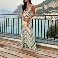thumbnail image 3 of RDKTPXZ Women's Multicolor Crochet Maxi Dress, Deep V-Neck Fitted Gown, 3 of 10
